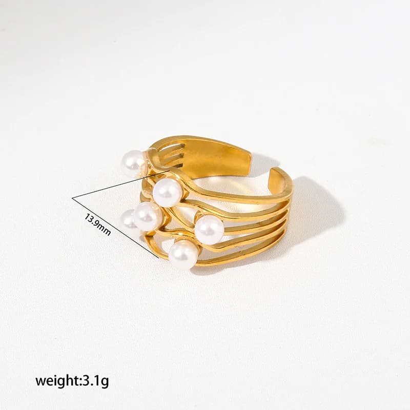 Anello Aperto Regolabile Cuore con Perla in Acciaio Inossidabile