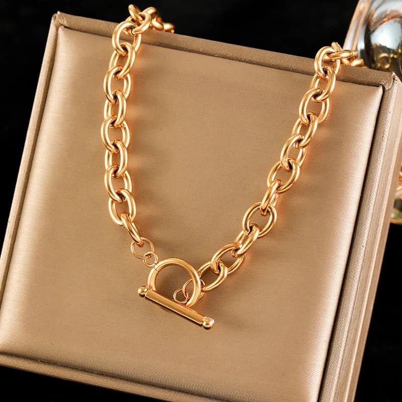 Collana Chunky con Ciondolo Metallico, Placcato Oro