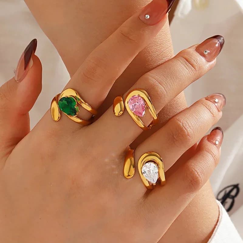 Anello Regolabile con Zirconi Colorati