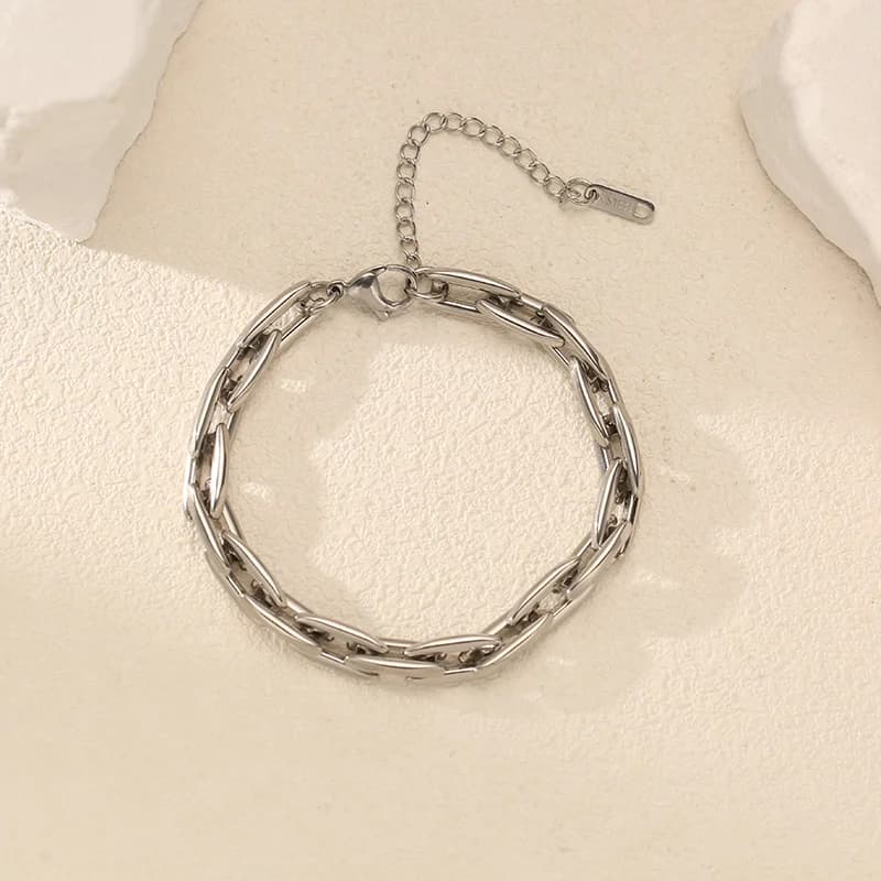 Bracciale bangle a catena color argento in acciaio inox