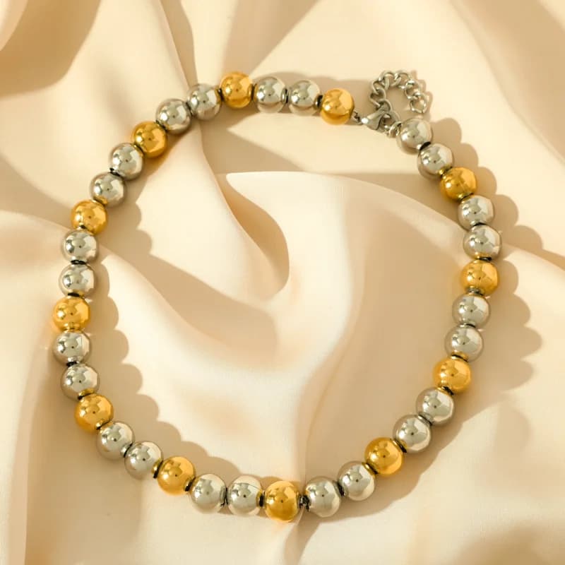 Collana in Acciaio Inossidabile con Perle Piene