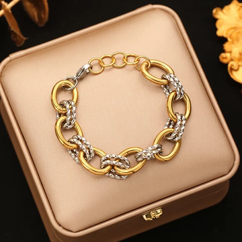 Bangle in acciaio inox 316L con catena spessa bicolore