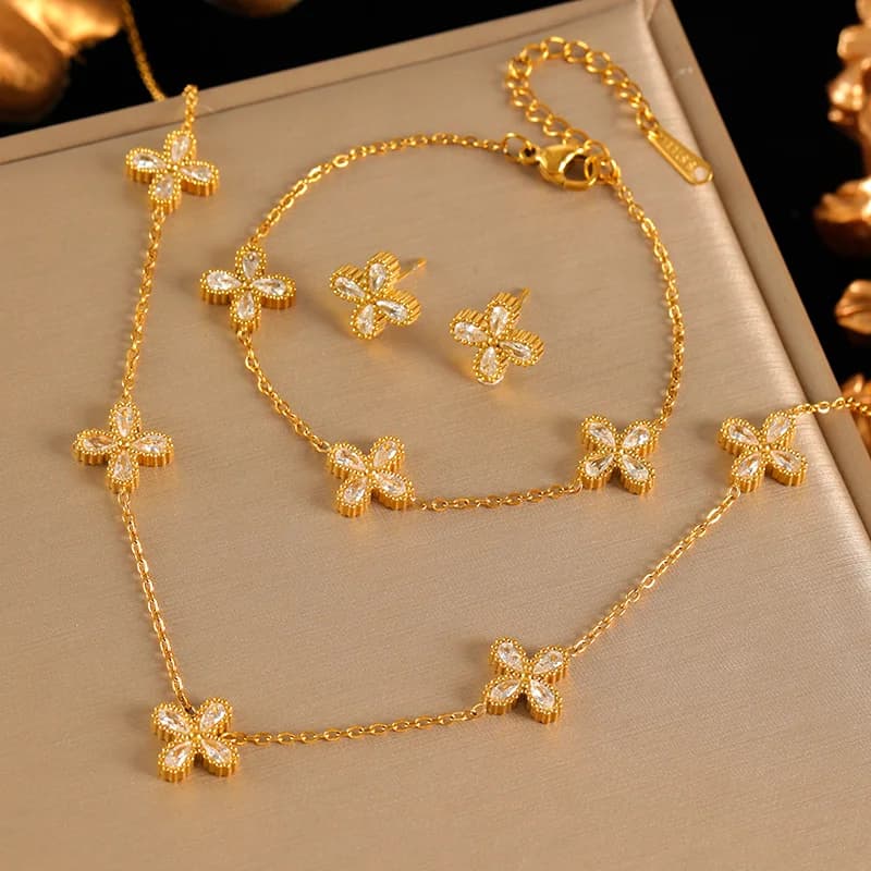 Set Gioielli Fiore Petali Zirconia
