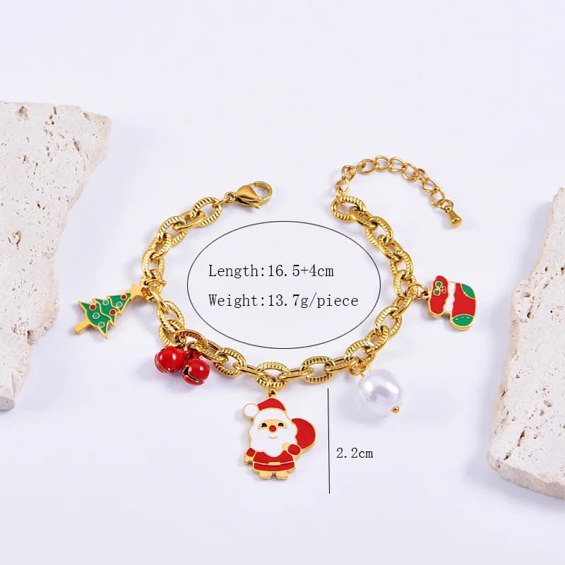 Bracciale charm con pupazzo di neve in acciaio inox