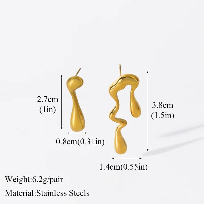Orecchini pendenti in acciaio inox irregolari color oro