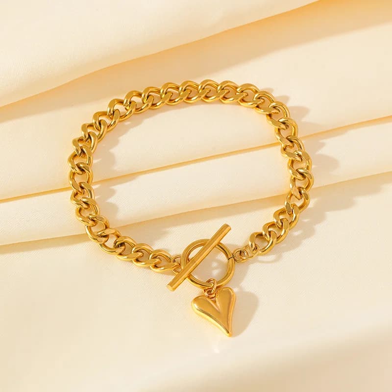 Bracciale con charm a cuore, placcato oro 18K