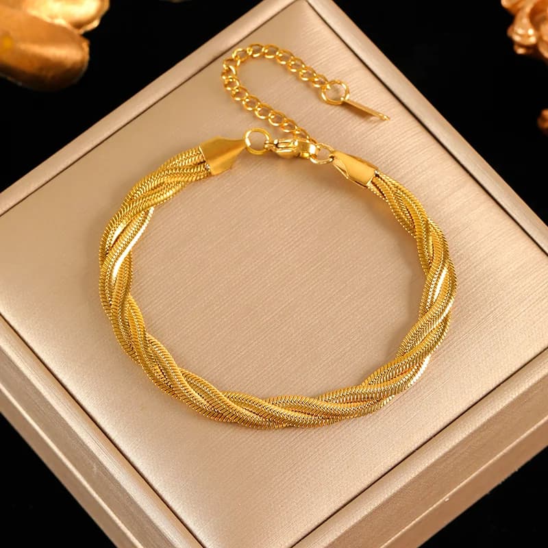 Set Collana e Bracciale con Catena Intrecciata a Croce