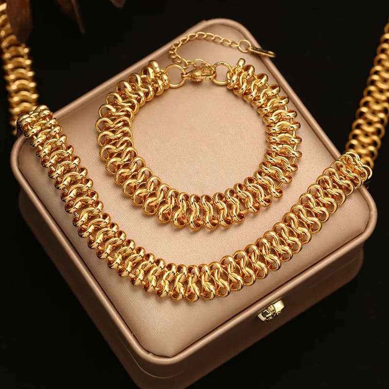 Set Collana e Bracciale Catena Spessa Dorata