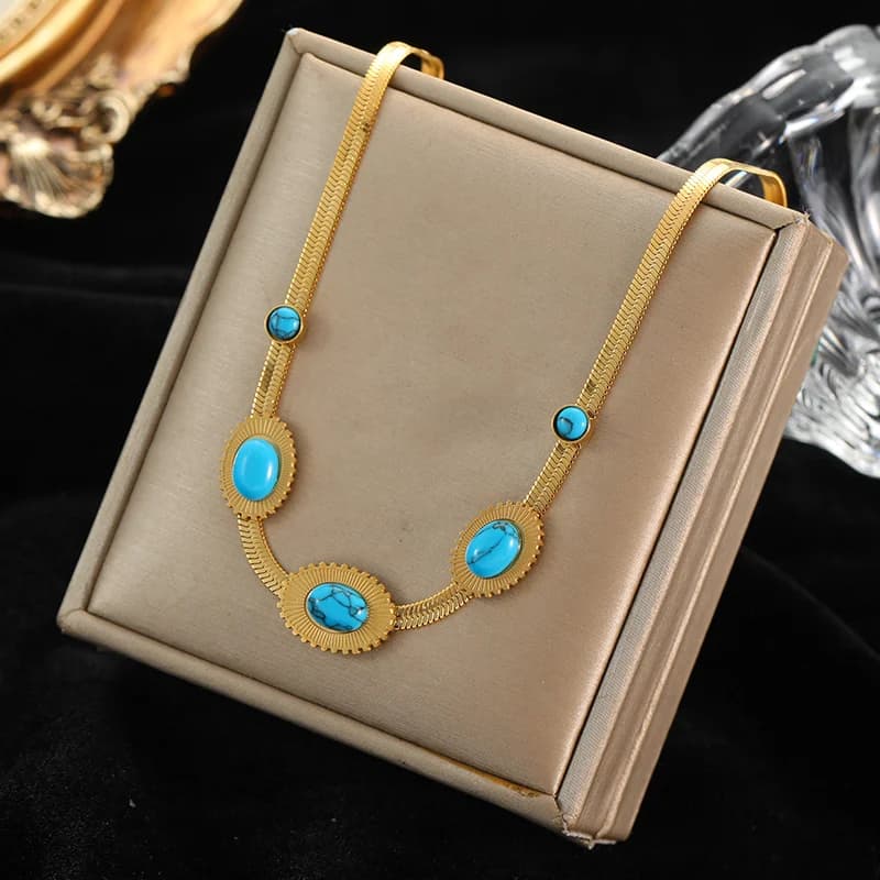 Collana con Pendente Stella a Sei Punte Pietra Blu in Acciaio Inossidabile