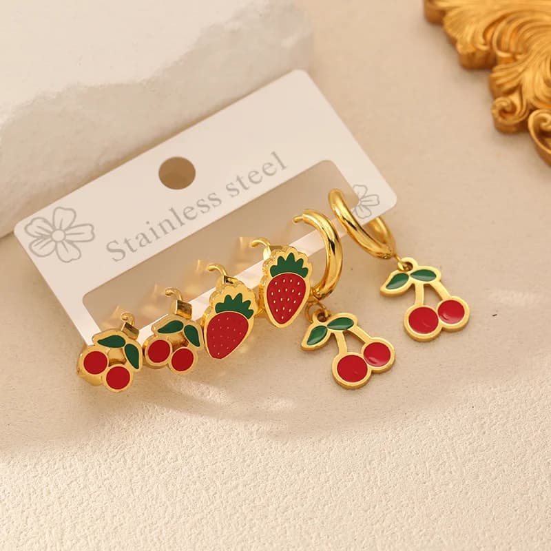 3 Paia di Orecchini a Cerchio Ciliegia e Fragola