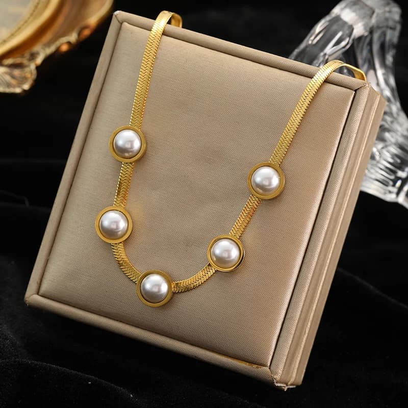 Collana Choker con Perla Rotonda Color Oro