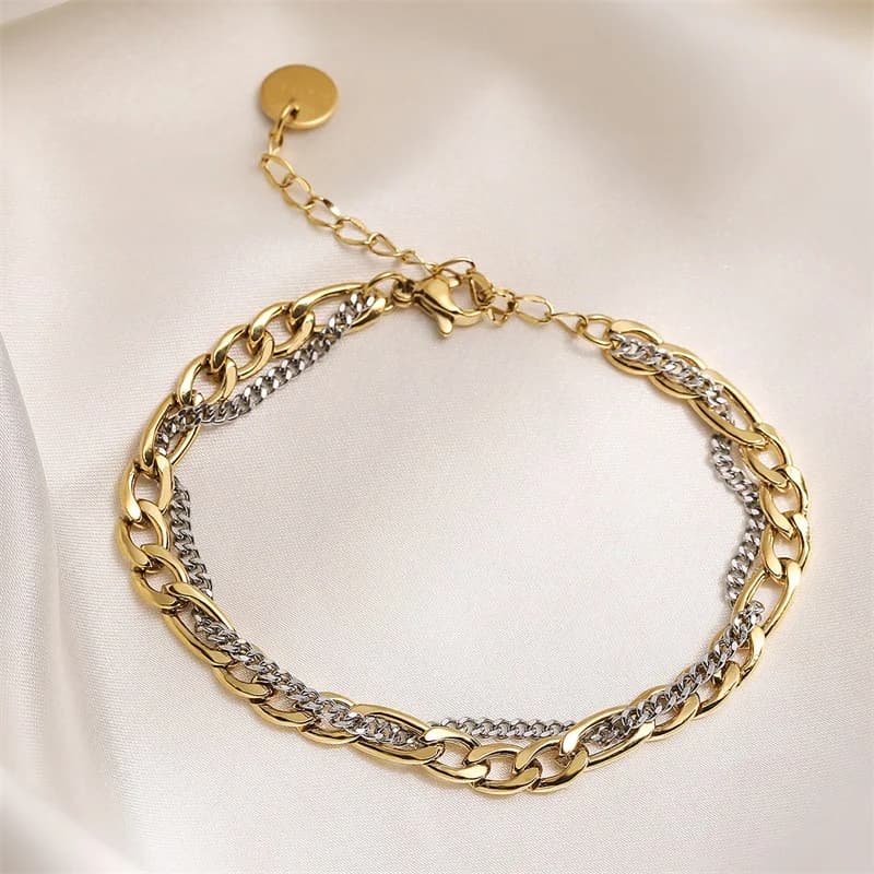Set collana e bracciale a catena bicolore
