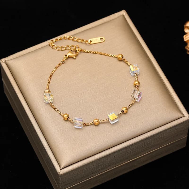 Bracciale Charm in Acciaio Inossidabile con Pietre Colorate