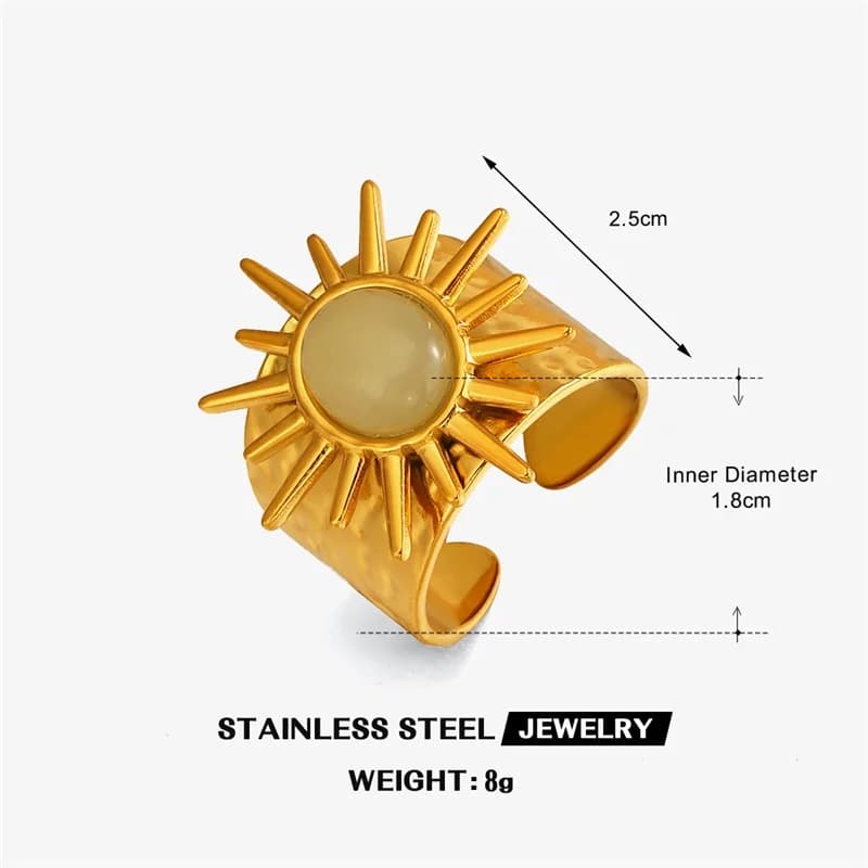 Anello regolabile vintage con pietra ovale in acciaio inox