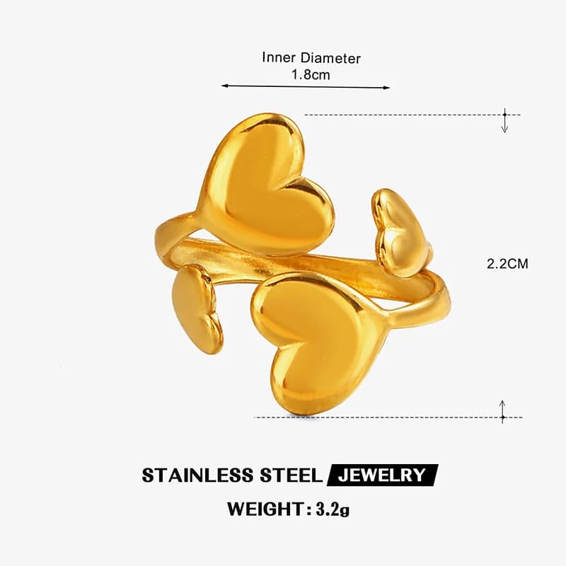 Anello regolabile a cuore in acciaio inox 316L