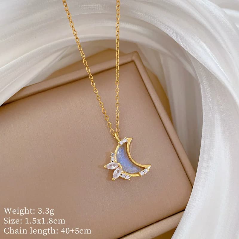 Collana Pendente Luna e Stella, Acciaio Inox