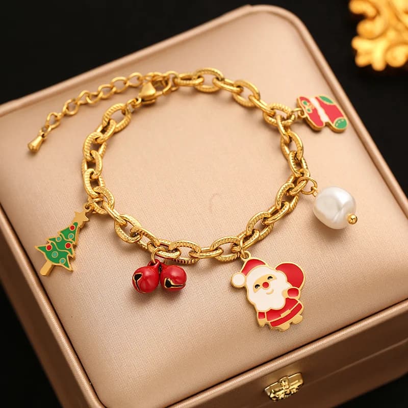 Bracciale charm con pupazzo di neve in acciaio inox