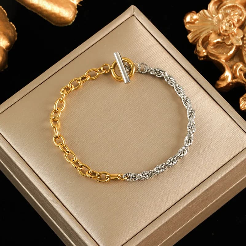 Set Collana e Bracciale a Catena, Oro e Argento
