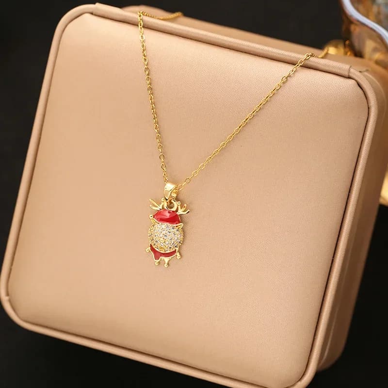 Collana con Ciondolo Renna di Natale in Zirconi Cubici