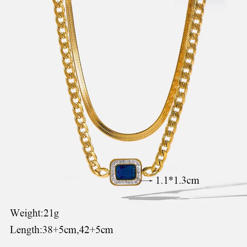 Set collana e orecchini con catena snake e zirconi blu