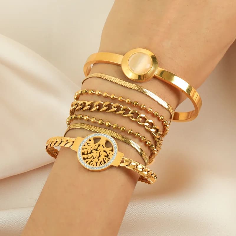 Bracciale catena multistrato in acciaio inox color oro