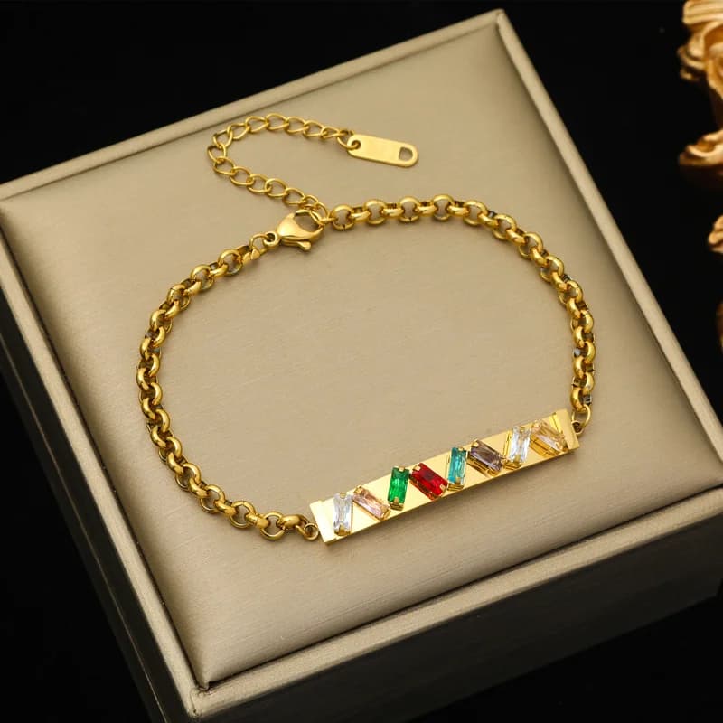 Bracciale in Acciaio Inox Dorato a Doppio Strato con Zirconi