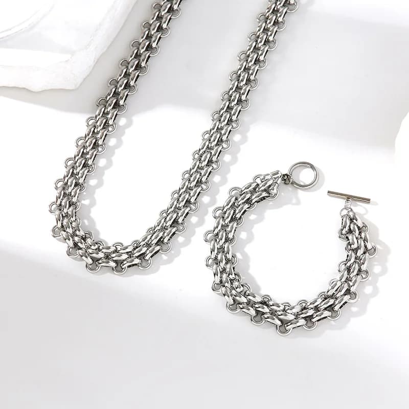 Set collana e bracciale Cuban Chain, argento