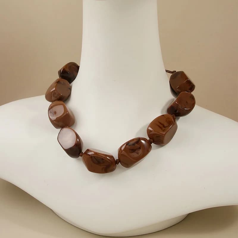 Collana Choker in Resina Marrone Stile Bohemien