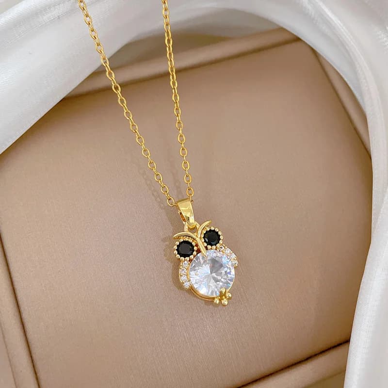 Collana con Pendente Gufo Scintillante in Zirconia