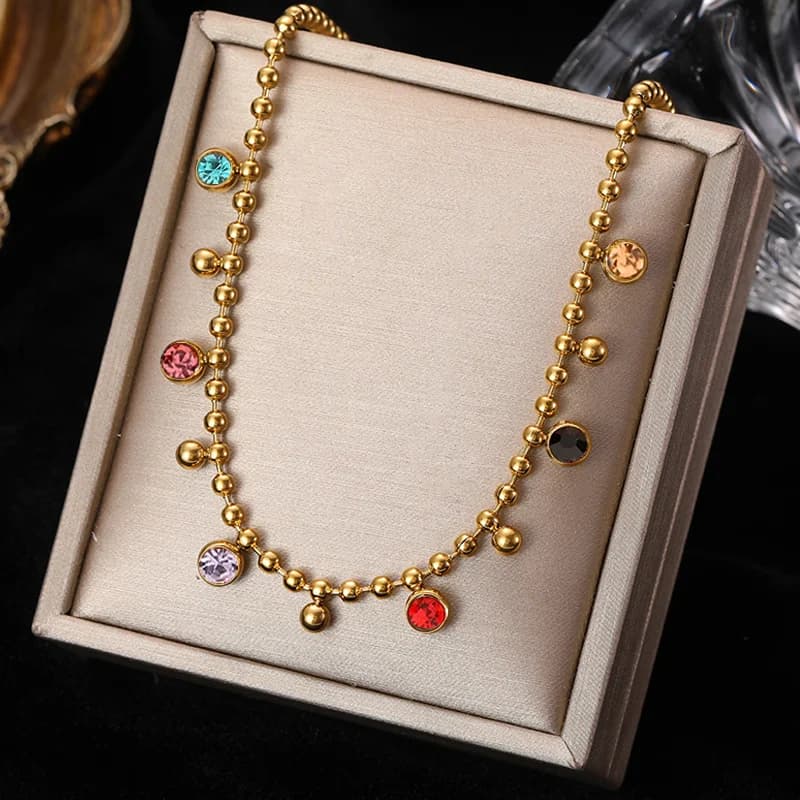 Collana con Pendente a Goccia d'Acqua in Zircone, Placcato Oro