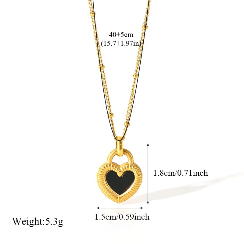 Set Collana e Orecchini Doppio Cuore Bianco e Nero