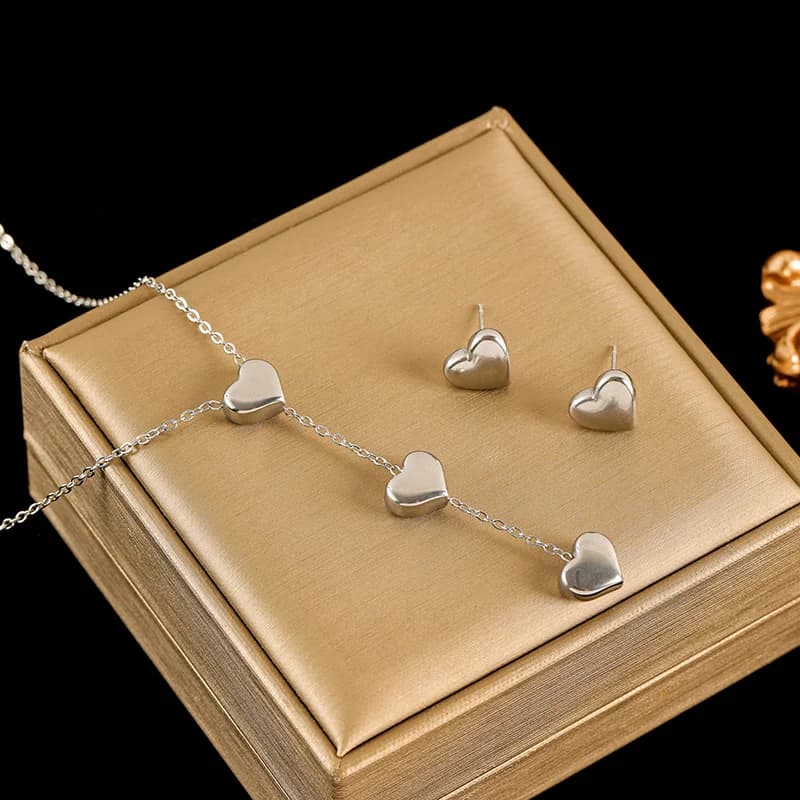 Set Collana e Orecchini Cuore Lucido, Argento