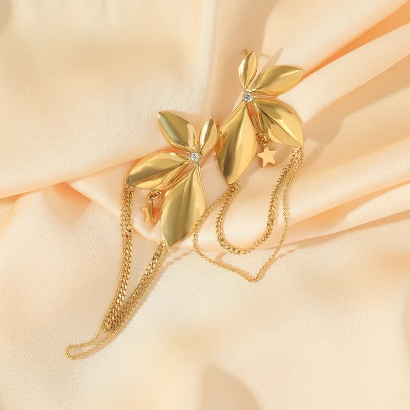 Orecchini a Goccia con Nappe e Fiore Dorato