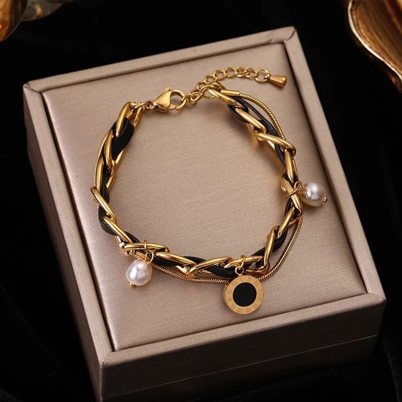 Bracciale con Catena e Ciondoli Numeri Romani, Colore Oro