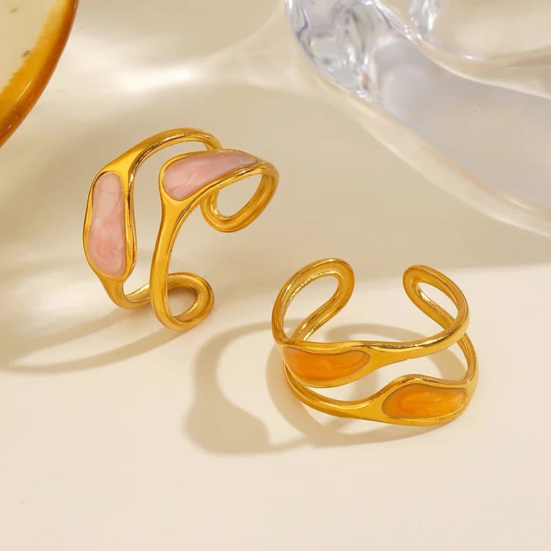 Anello Regolabile Smaltato Irregolare, Acciaio Inox