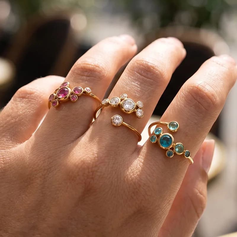 Anello Regolabile con Zirconia Cubica Colorata