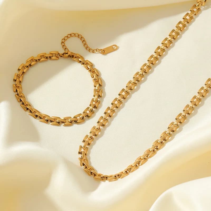 Set Collana e Bracciale Catena Geometrica Oro