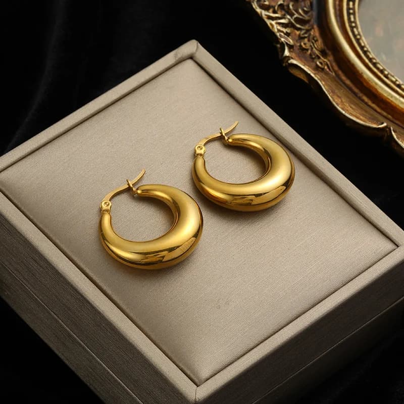 Orecchini a Cerchio Chunky Geometrici, Texture PVD Oro