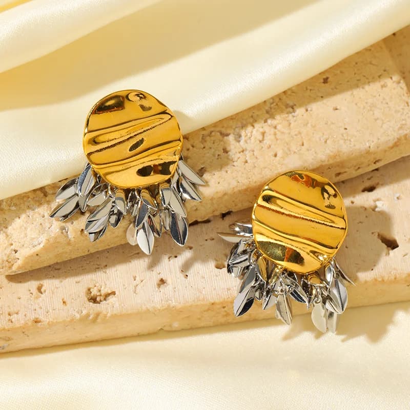 Orecchini pendenti con pietra blu, placcati oro