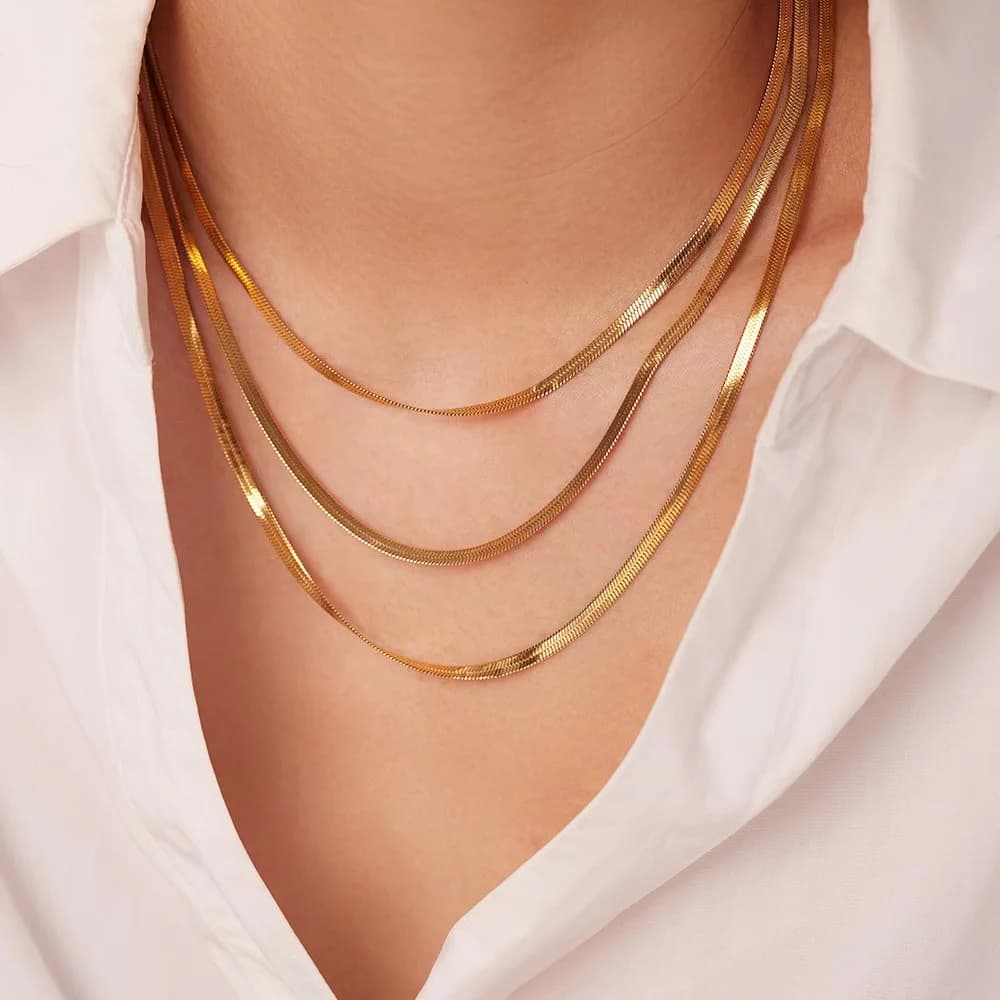 Collana Catena Multistrato Color Oro, Acciaio Inox