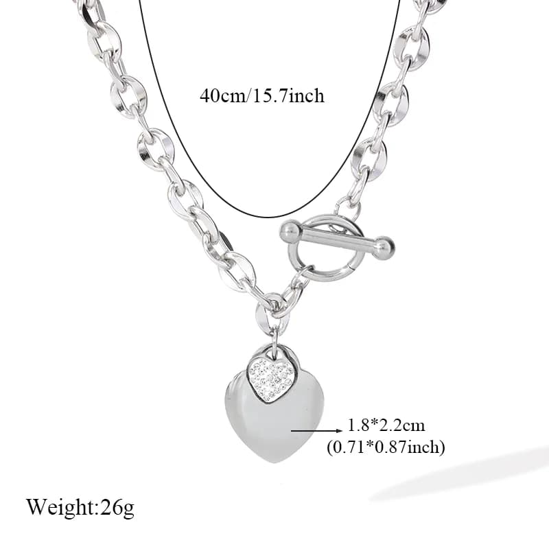 Set collana e bracciale doppio cuore, argento