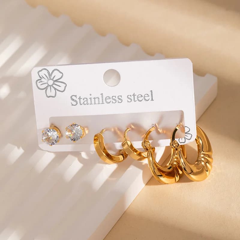 Set di Orecchini a Cerchio Tondi Color Oro (3 Coppie)