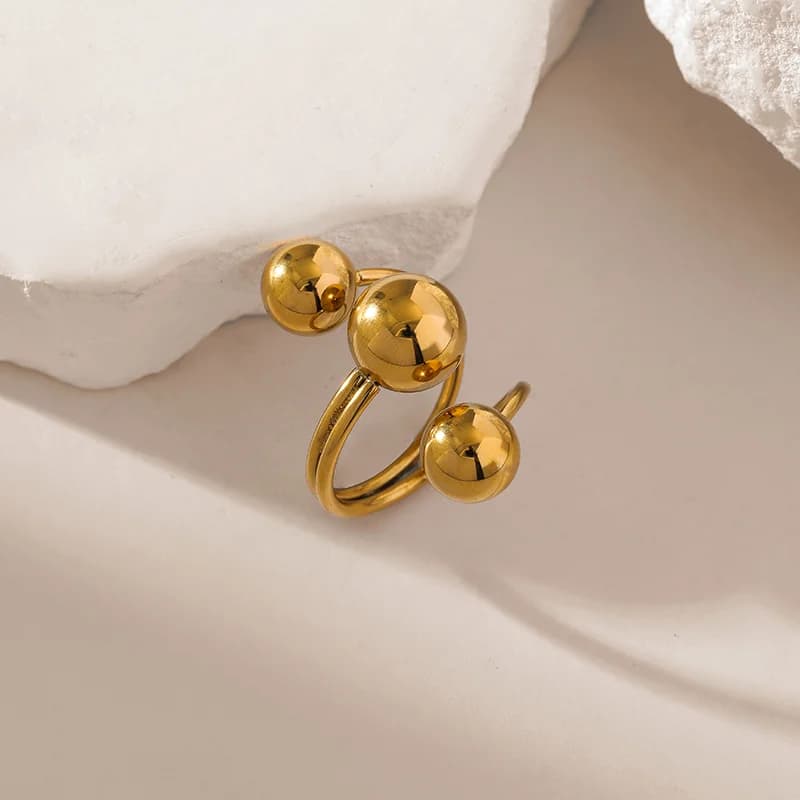 Anello Aperto Regolabile Oversize in Acciaio Inossidabile Placcato Oro