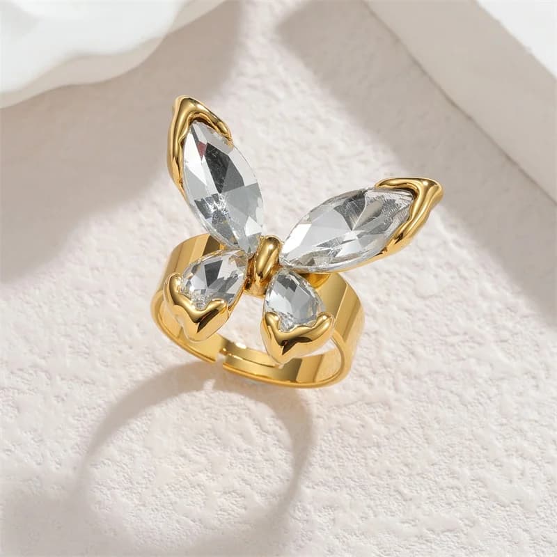 Anello Regolabile Farfalla Zirconia Placcato Oro 18K