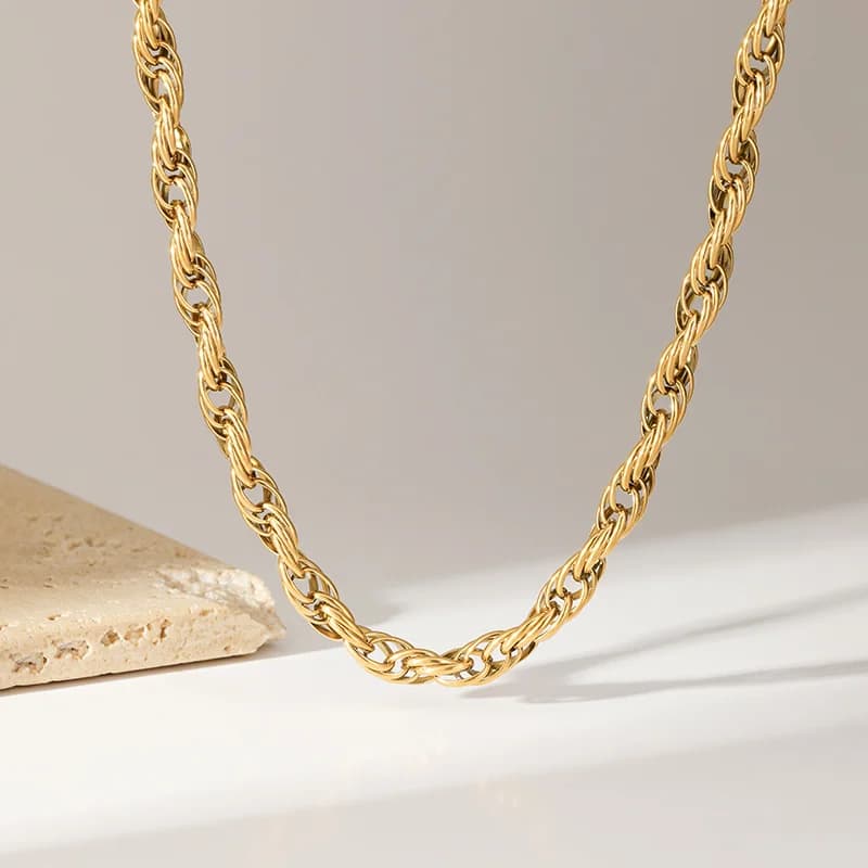 Collana Choker a Catena Intrecciata, Placcata Oro