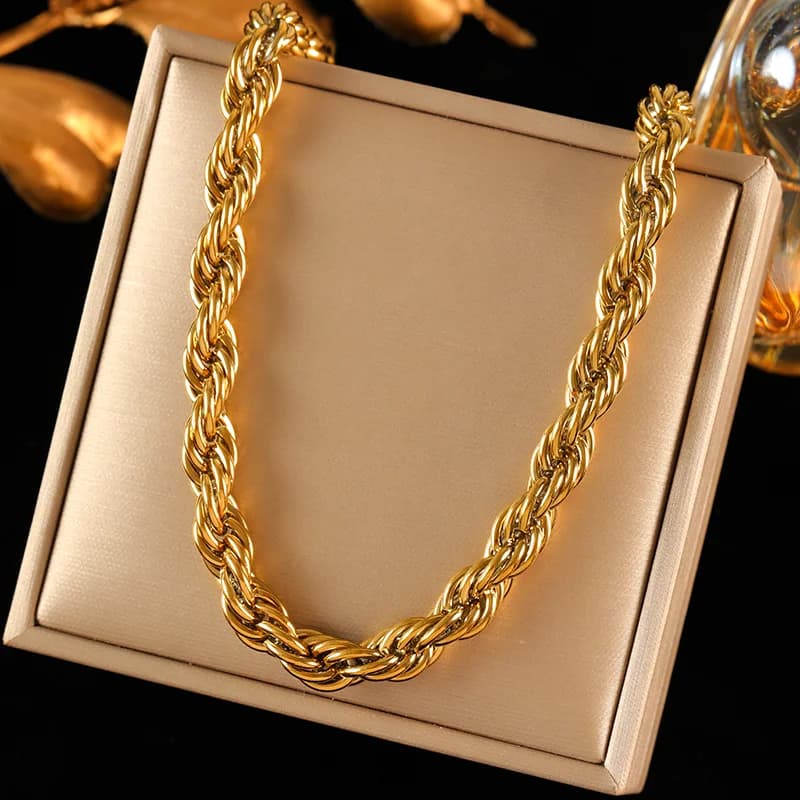Collana a catena chunky 8mm, placcata oro 18K