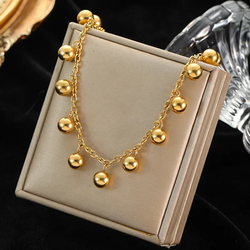 Collana Catena a Perle Spesse, Oro e Argento in Acciaio