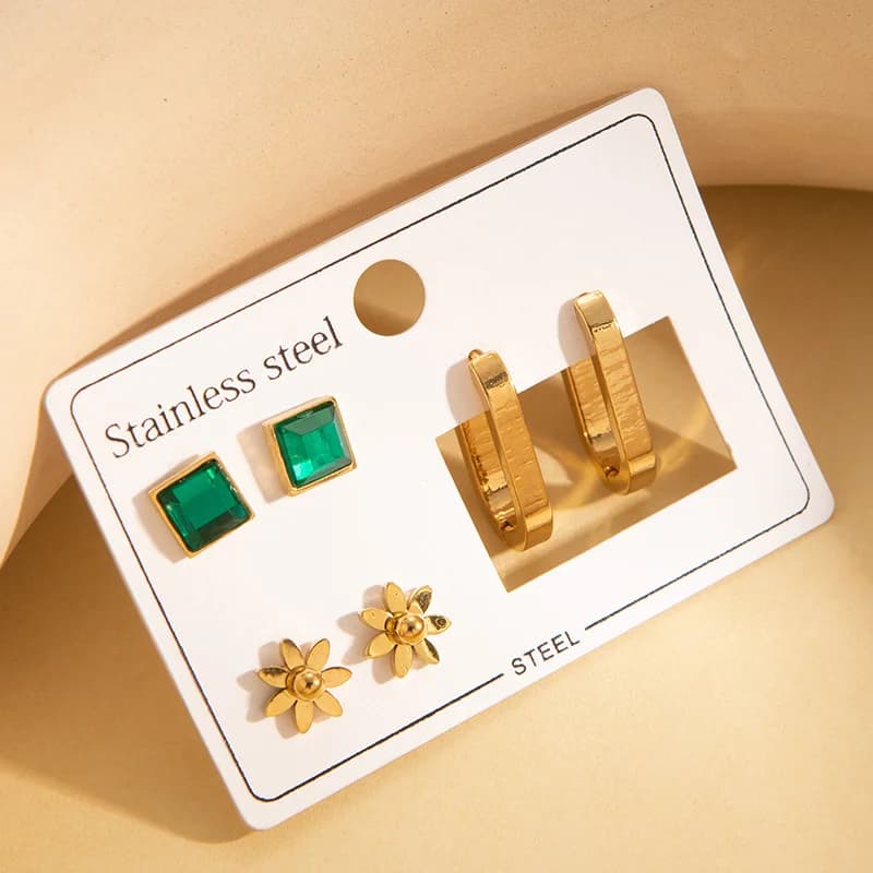 Set di Orecchini a Cerchio Tondi Color Oro (3 Coppie)