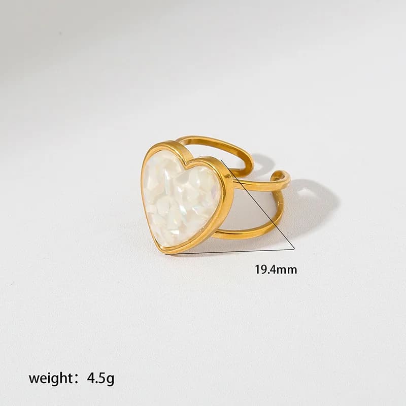 Anello Aperto Regolabile Cuore con Perla in Acciaio Inossidabile
