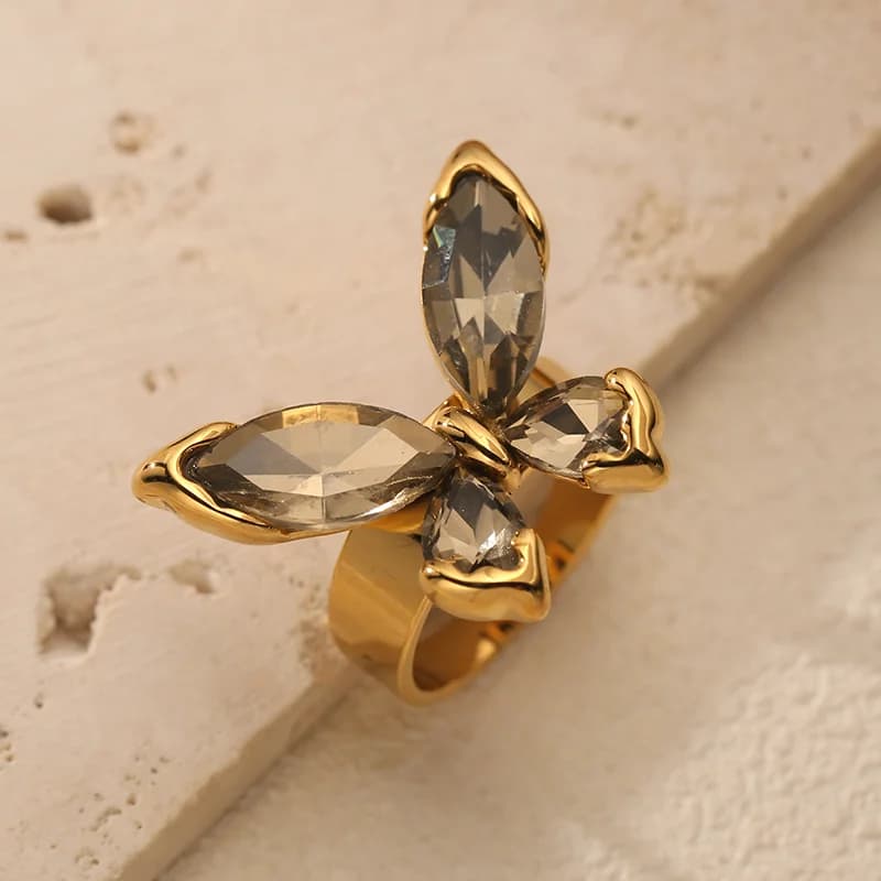 Anello Regolabile Farfalla Zirconia Placcato Oro 18K
